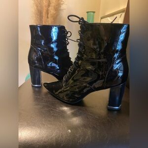INC International Concepts Shiny Black Lace-Up Boots